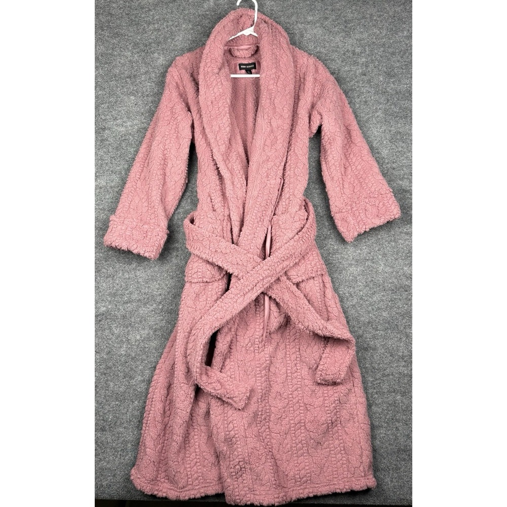 Room Service Cozy Wrap Robe Soft Cable Knit Texture with Pockets Pink Small